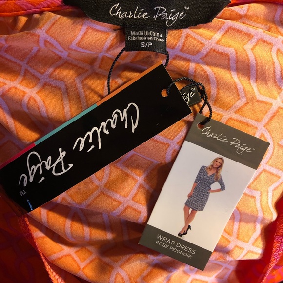NWT Charlie Paige Wrap Dress, Small, Pink & Orange - Picture 9 of 9